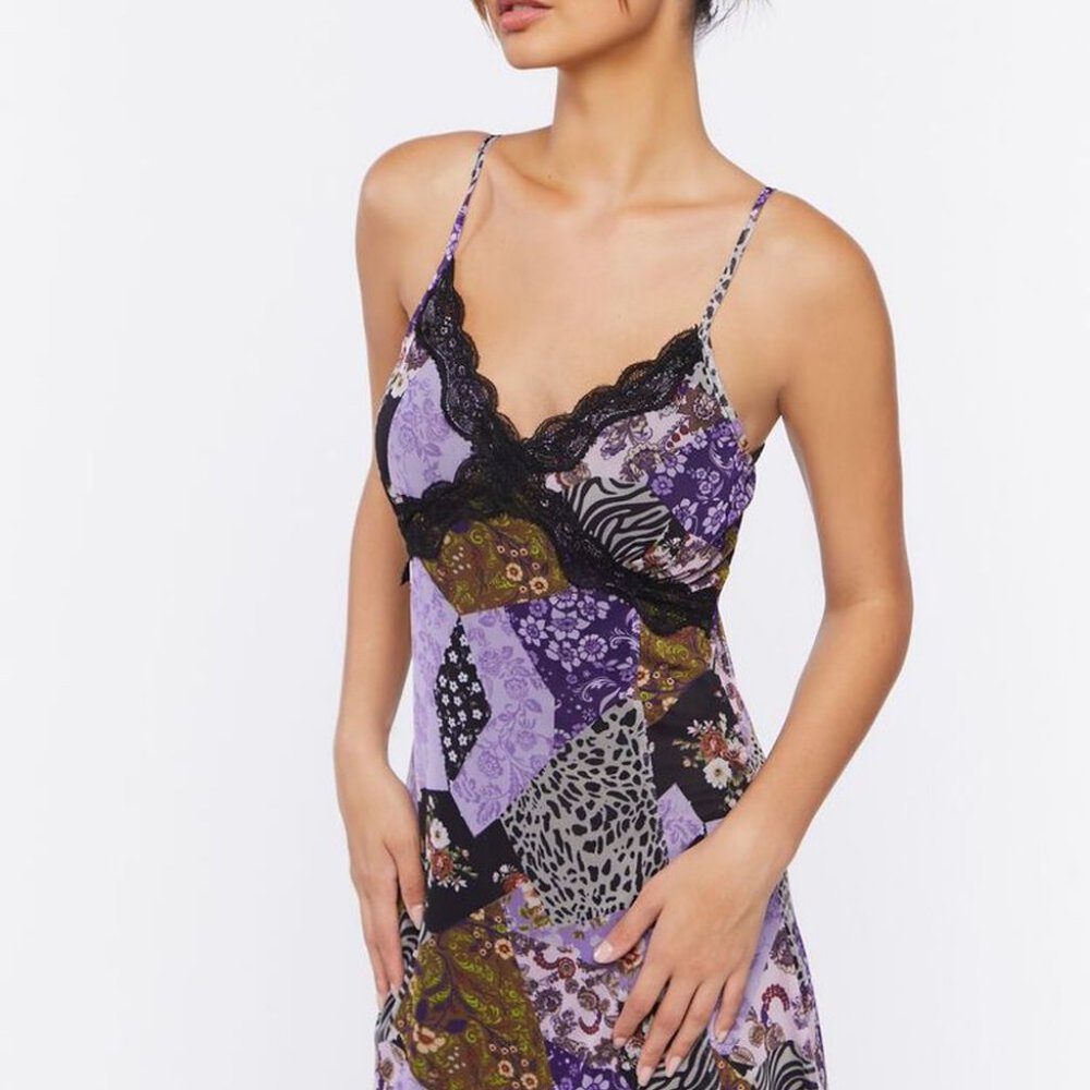 Forever21 Purple Mesh Patchwork Mini Slip Dress